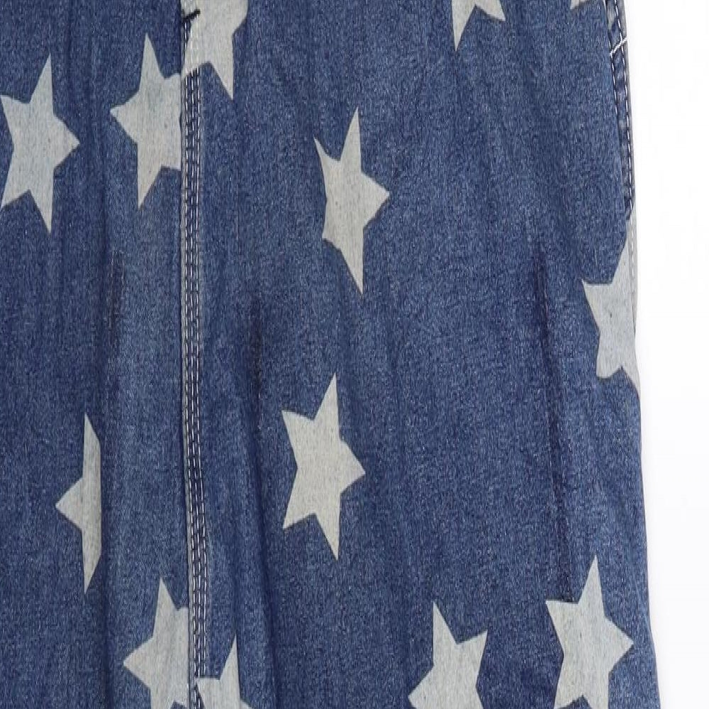 Native Rose Womens Blue Geometric Denim Dungaree One-Piece Size L L30 in