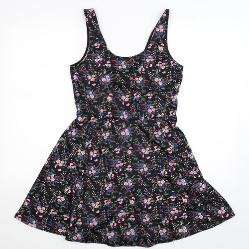 Divided Womens Black Floral  Fit & Flare  Size 12