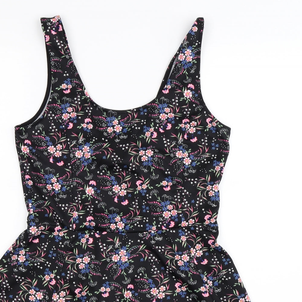 Divided Womens Black Floral  Fit & Flare  Size 12