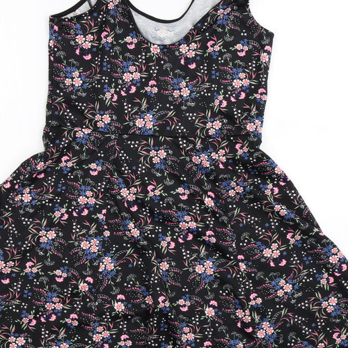 Divided Womens Black Floral  Fit & Flare  Size 12