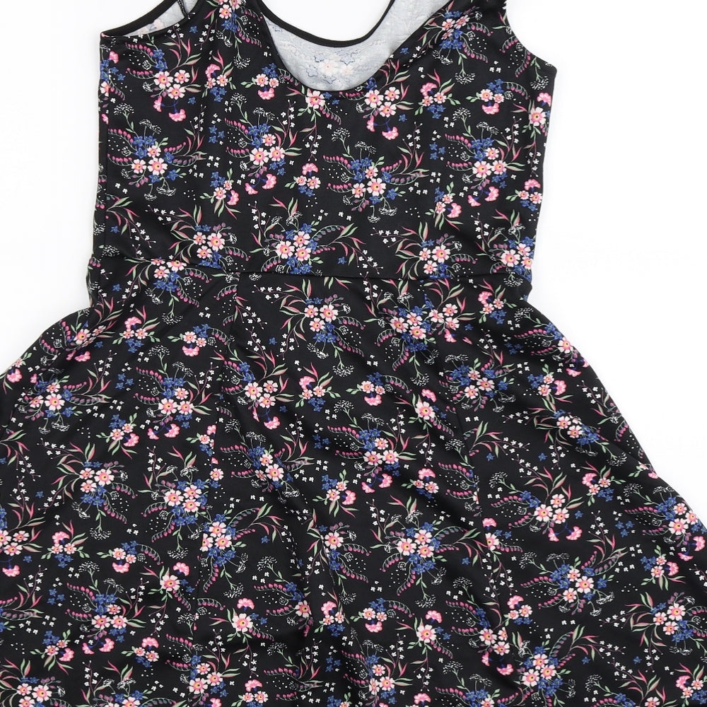 Divided Womens Black Floral  Fit & Flare  Size 12