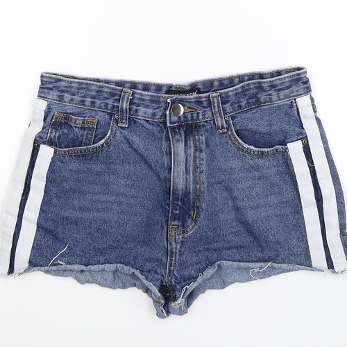 Momokrom Womens Blue Striped Denim Hot Pants Shorts Size 10