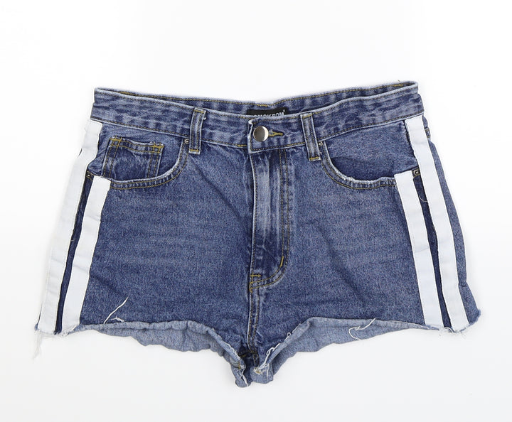 Momokrom Womens Blue Striped Denim Hot Pants Shorts Size 10