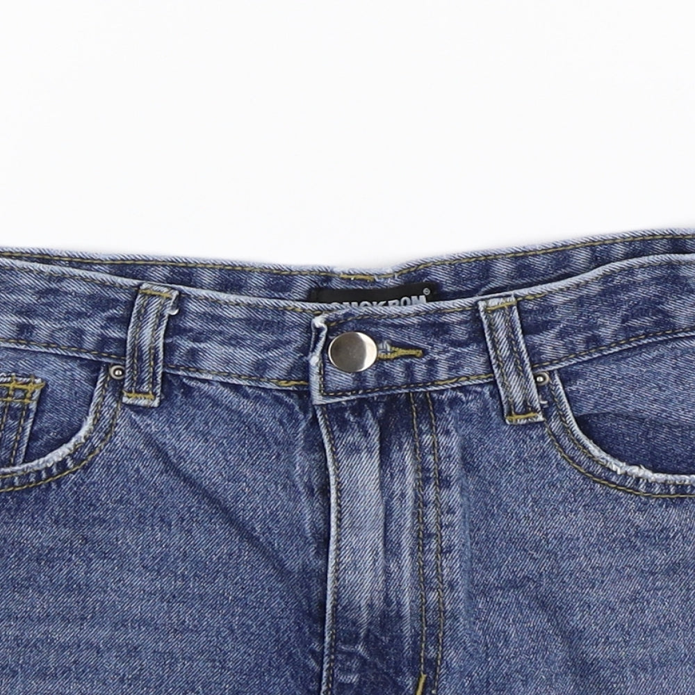 Momokrom Womens Blue Striped Denim Hot Pants Shorts Size 10