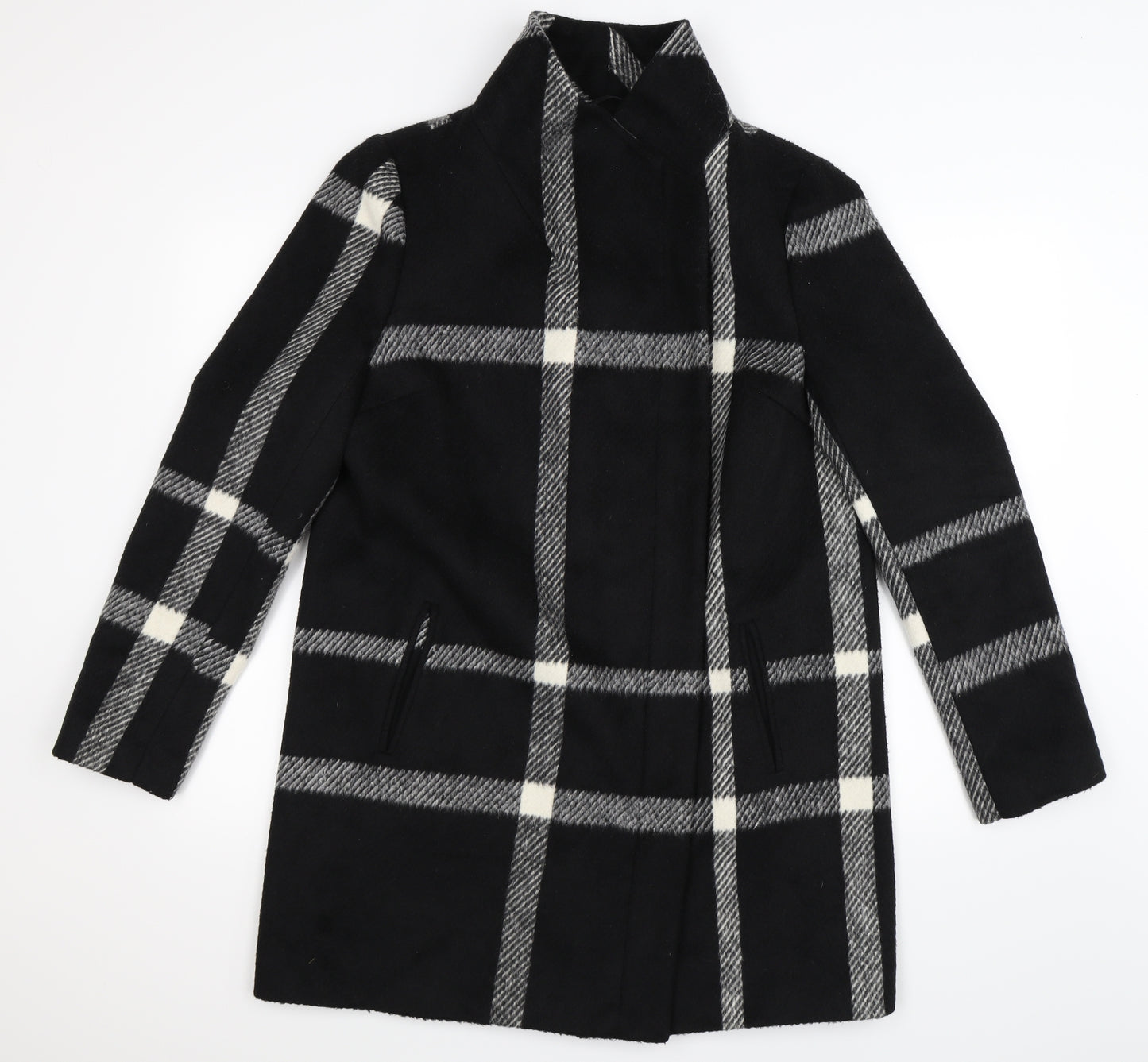 New Look Womens Black Check  Pea Coat Coat Size 14