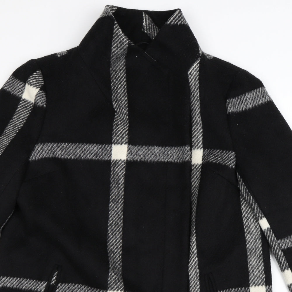 New Look Womens Black Check  Pea Coat Coat Size 14