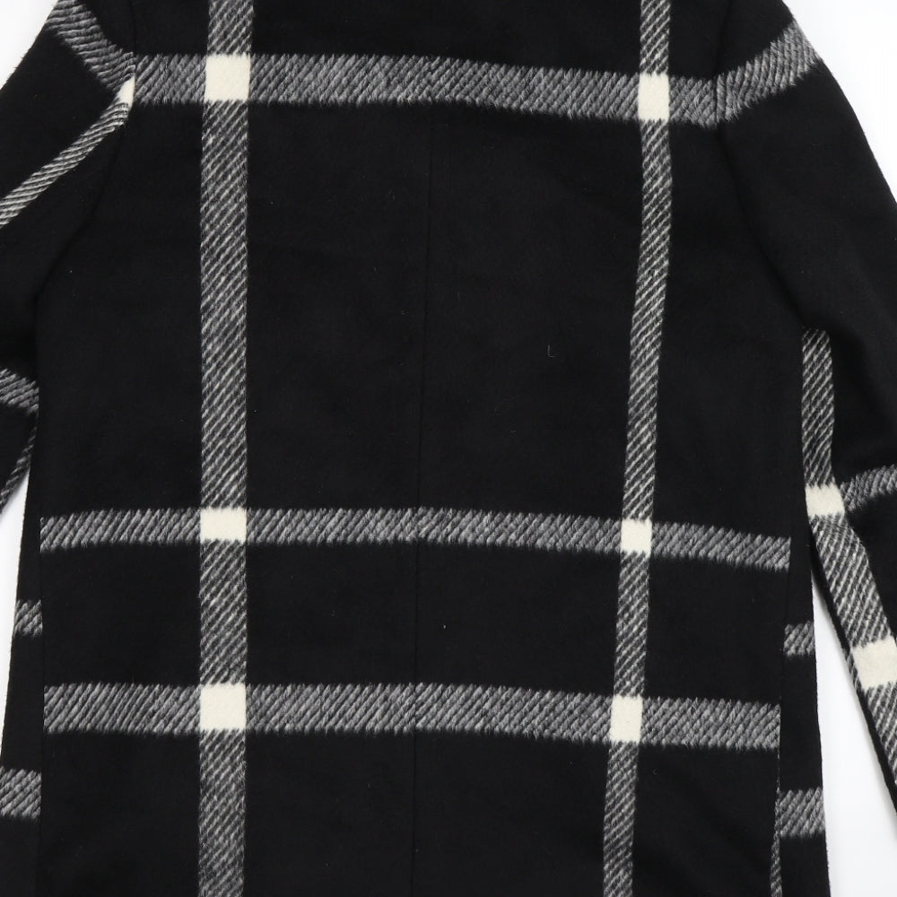 New Look Womens Black Check  Pea Coat Coat Size 14