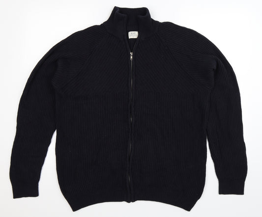 Front view of ACW85 men’s blue knit cardigan jumper, size M