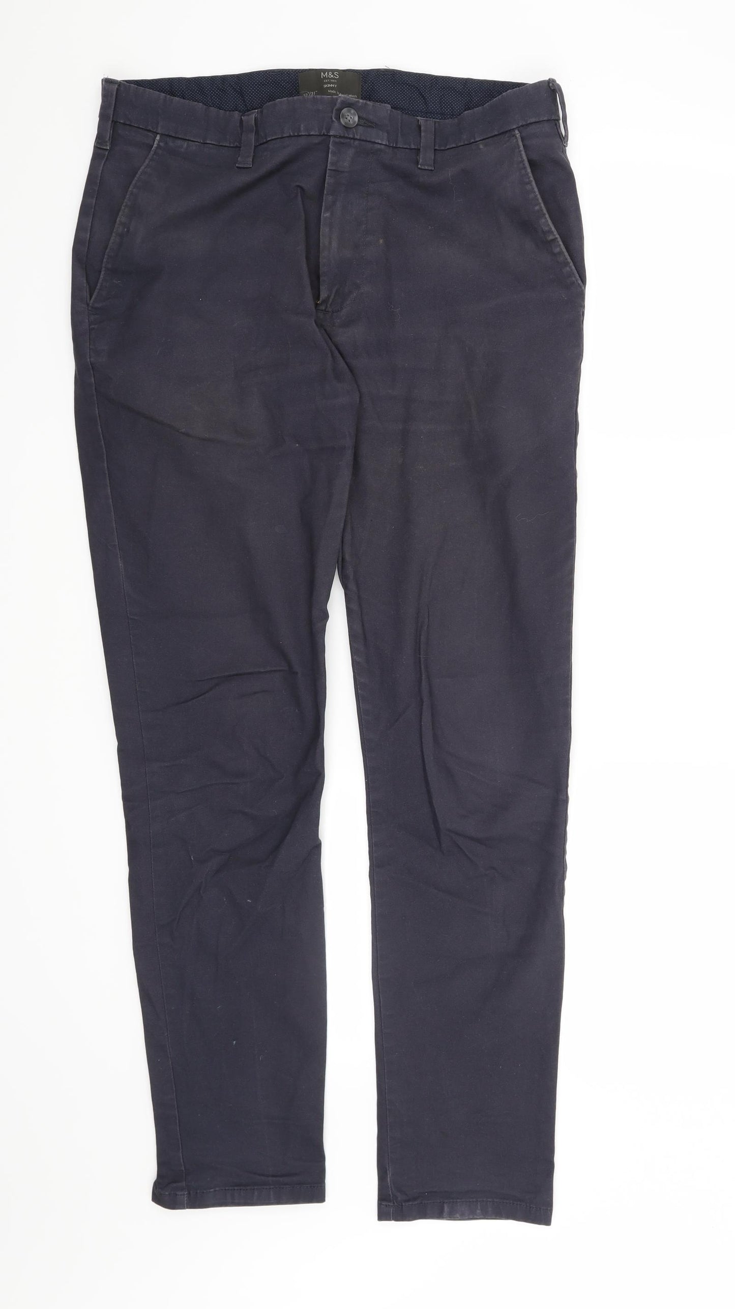 Marks and Spencer Mens Blue   Chino Trousers Size 32 L31 in