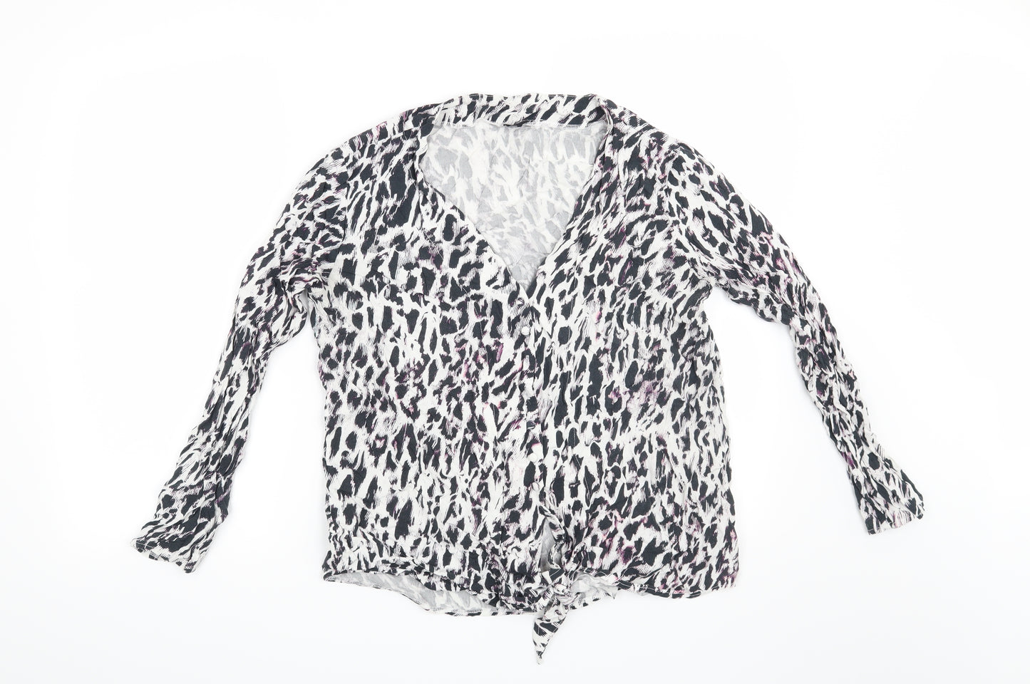 Preworn Womens White Animal Print  Basic Blouse Size 14