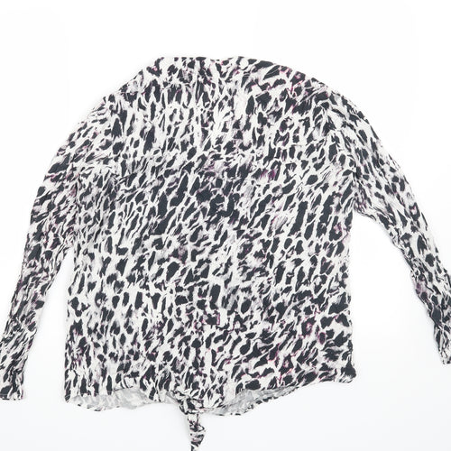 Preworn Womens White Animal Print  Basic Blouse Size 14