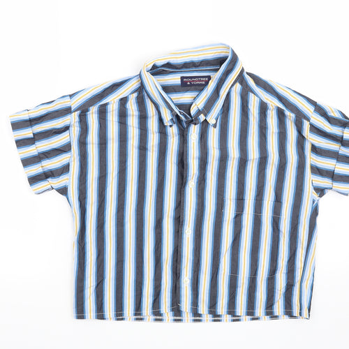 Roundtree & Yorke Womens Blue Striped  Basic Button-Up Size L