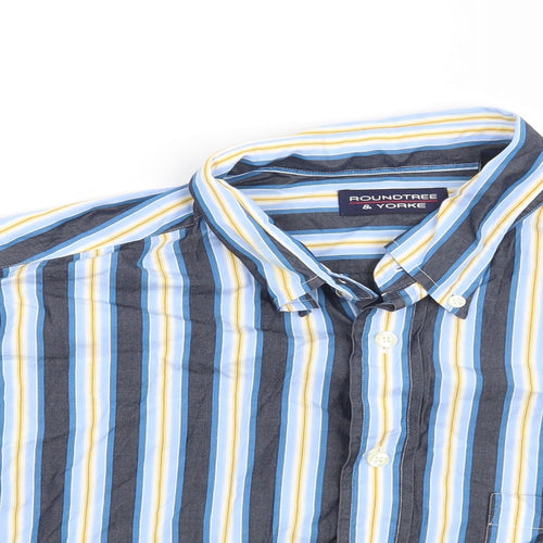 Roundtree & Yorke Womens Blue Striped  Basic Button-Up Size L