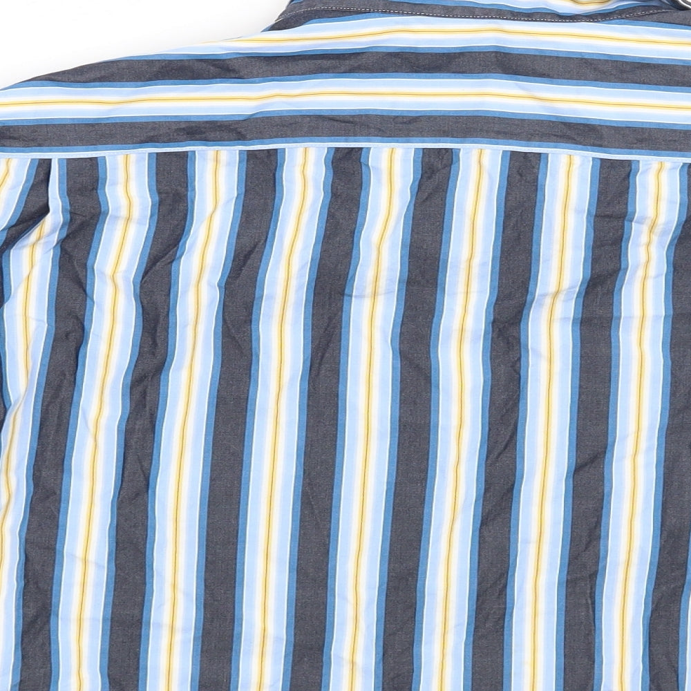 Roundtree & Yorke Womens Blue Striped  Basic Button-Up Size L