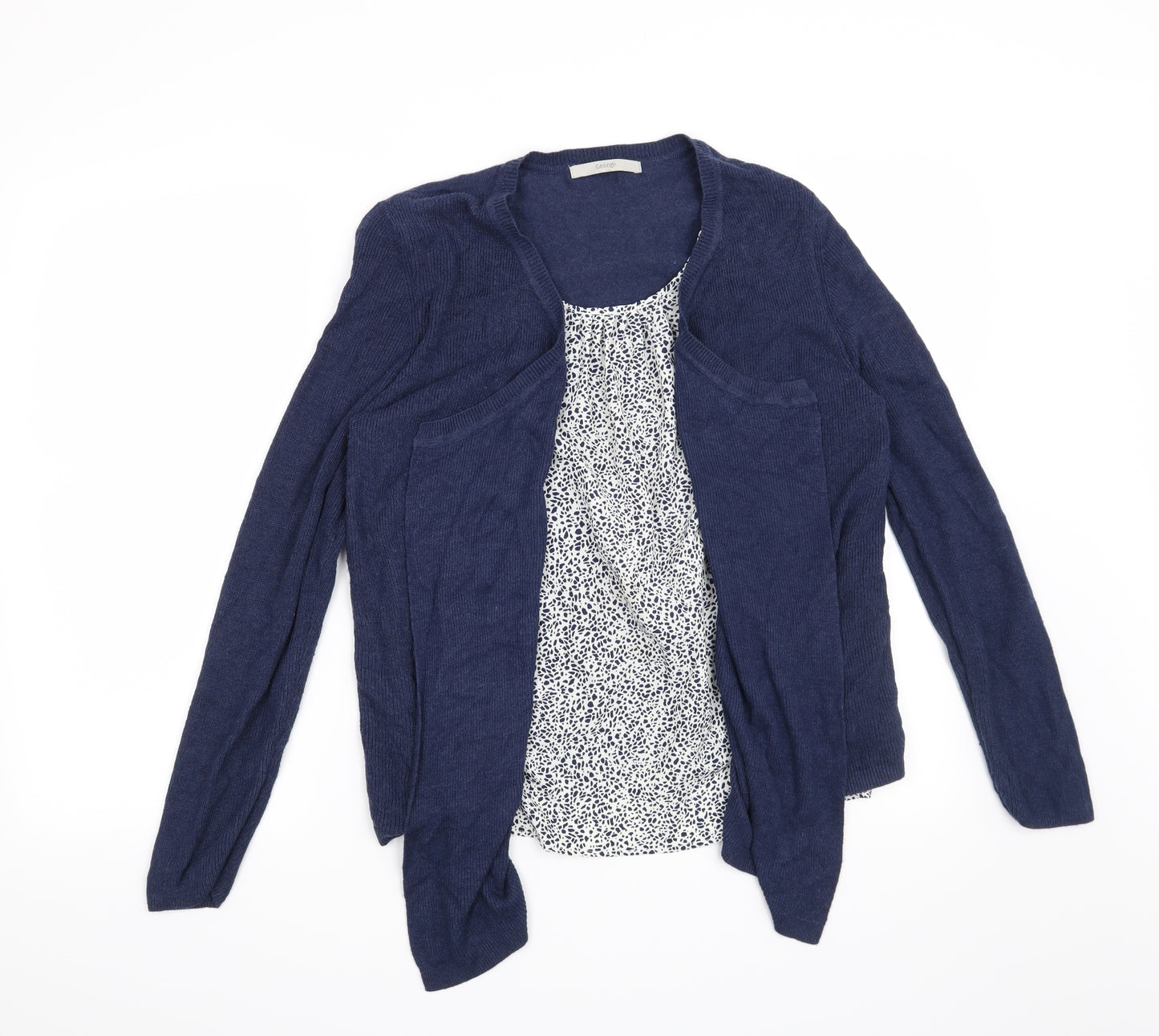 George Womens Blue Geometric  Basic Blouse Size 12