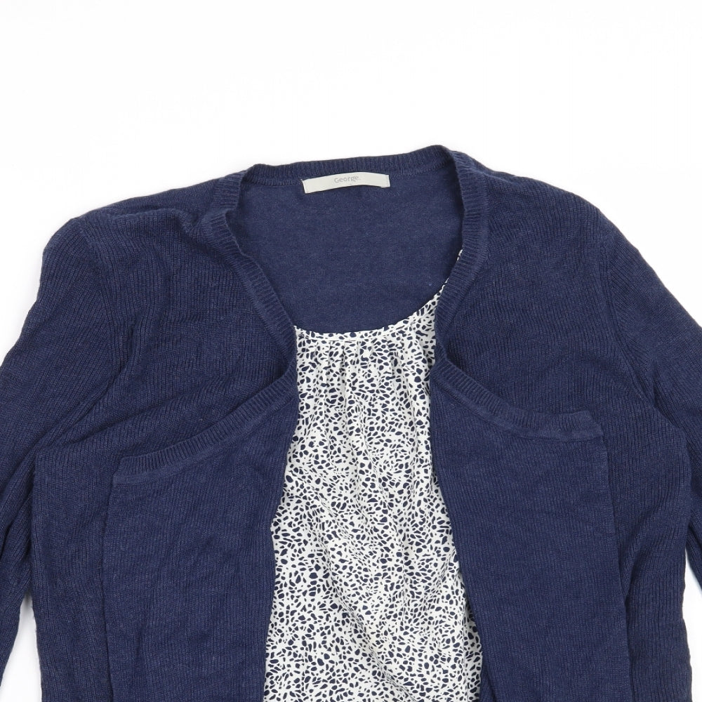 George Womens Blue Geometric  Basic Blouse Size 12