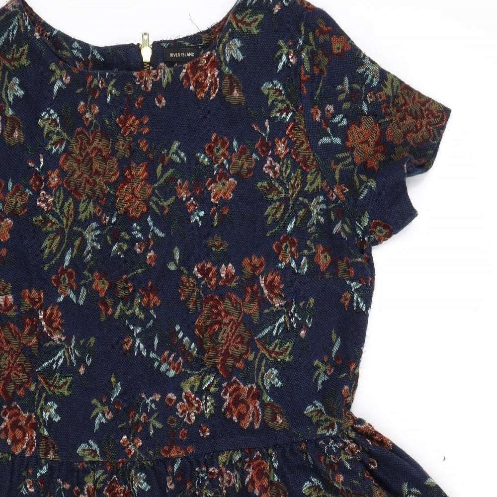 River Island Womens Blue Floral  Skater Dress  Size 14