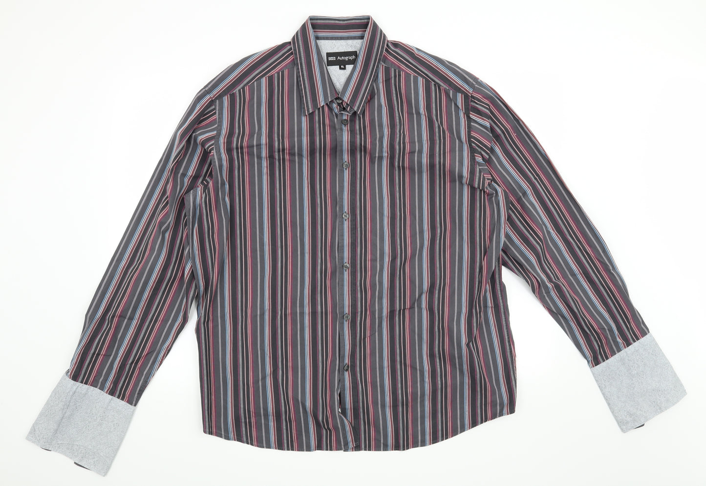 Autograph Mens Grey Striped   Dress Shirt Size XL