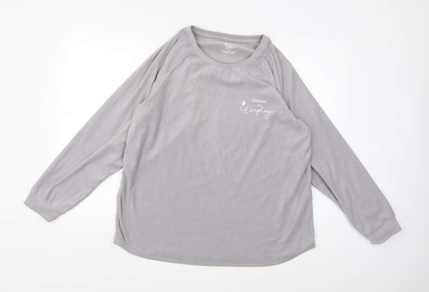 Love To Lounge Womens Grey  Fleece Top Pyjama Top Size 14