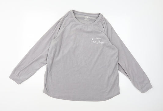 Front view of Love To Lounge women’s grey fleece top pyjama top, size UK 14
