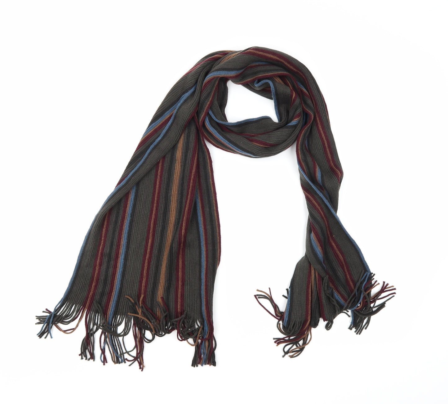 F&F Mens Grey Striped Knit Scarf  One Size