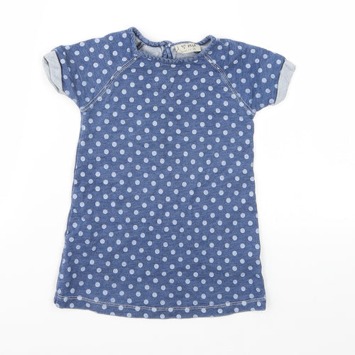 NEXT Girls Blue Polka Dot Denim T-Shirt Dress  Size 12-18 Months