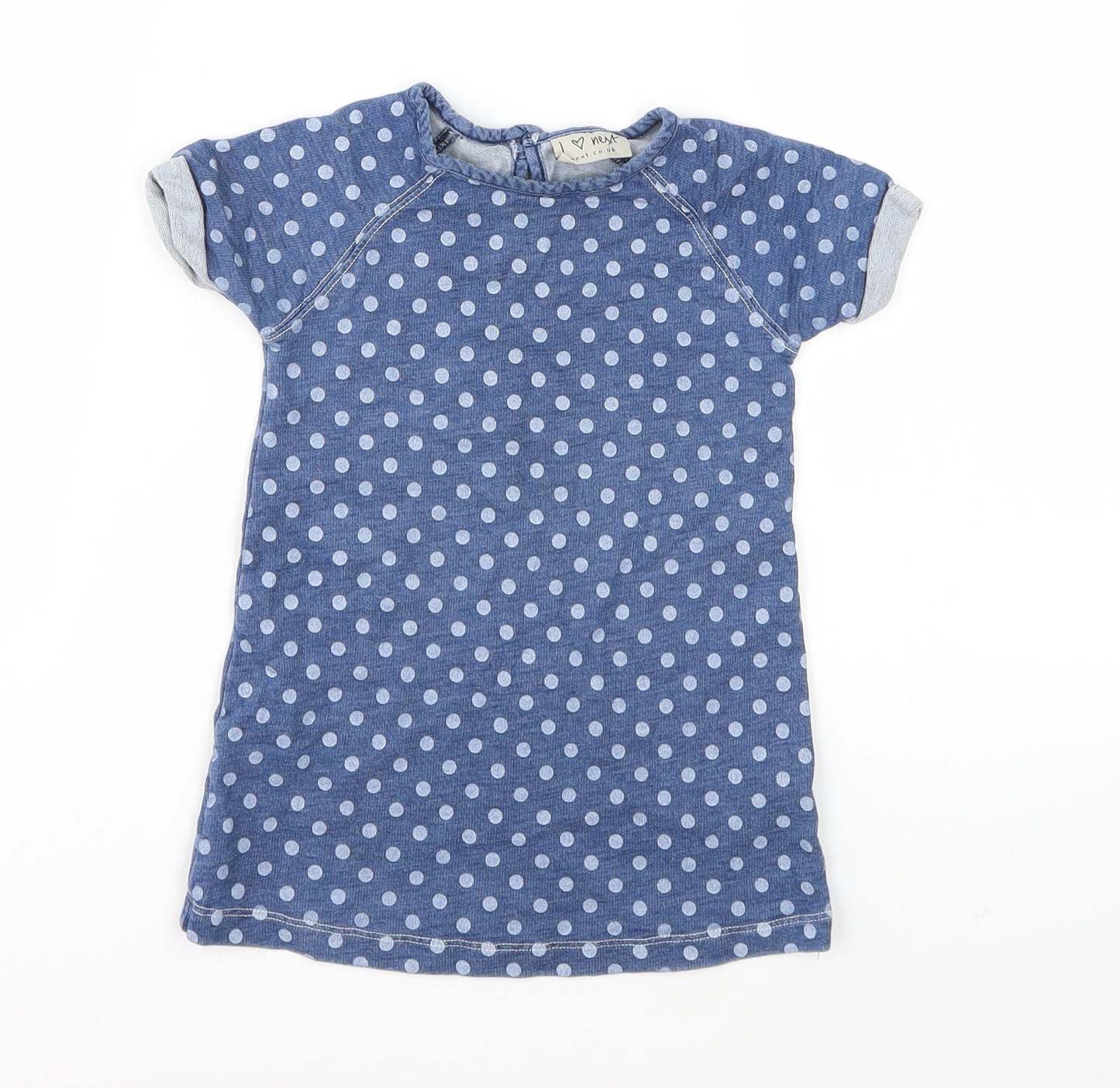 NEXT Girls Blue Polka Dot Denim T-Shirt Dress  Size 12-18 Months