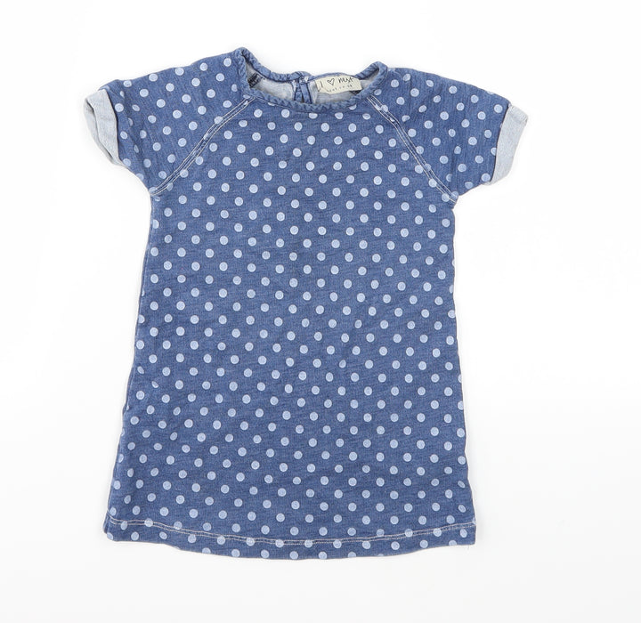 NEXT Girls Blue Polka Dot Denim T-Shirt Dress  Size 12-18 Months