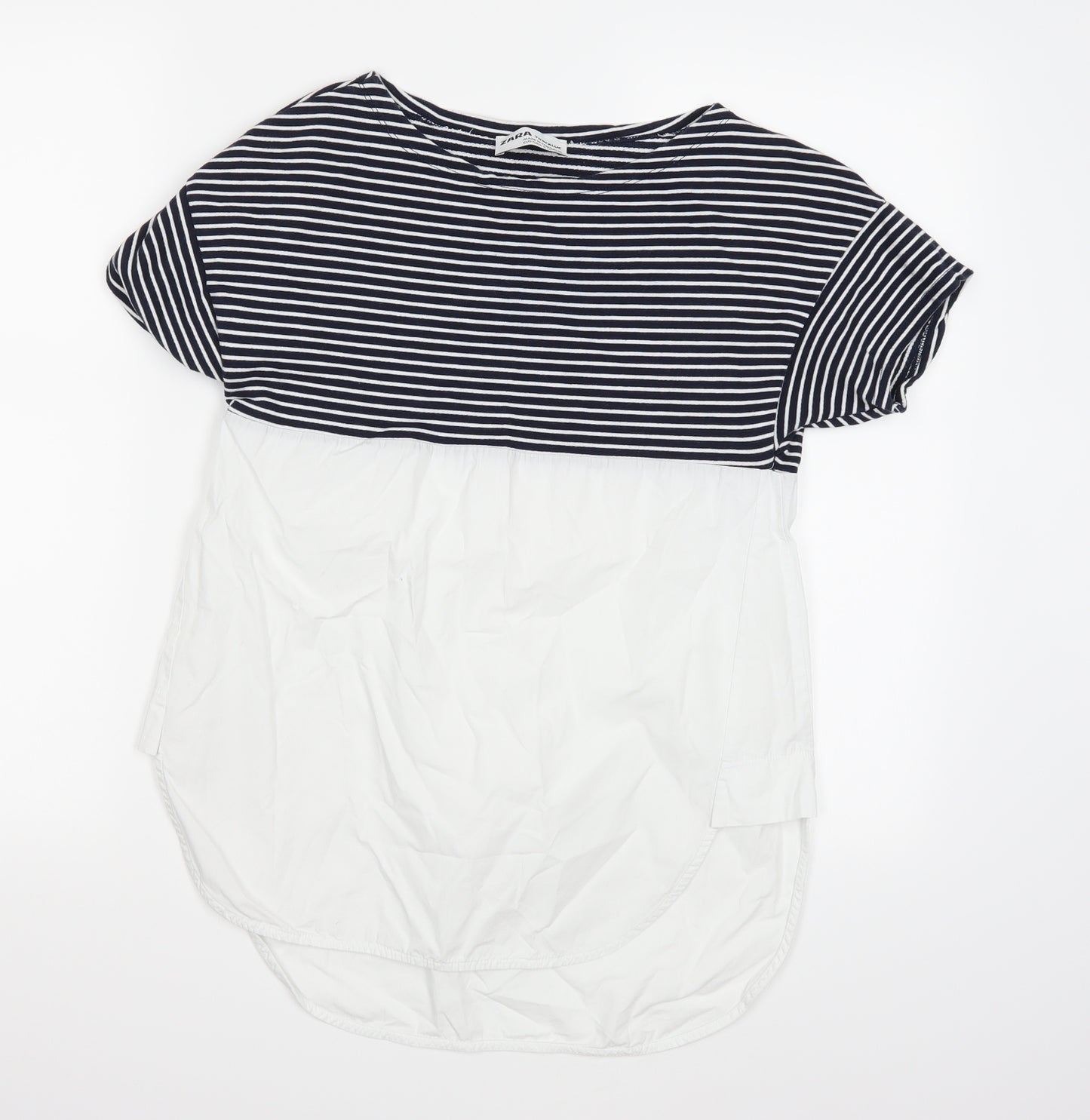 ZARA  Womens Blue Striped  Basic T-Shirt Size S