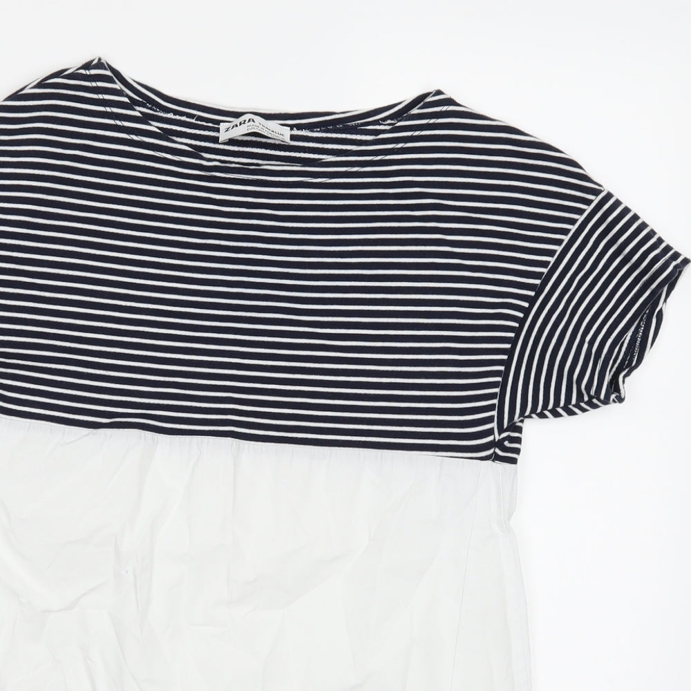 ZARA  Womens Blue Striped  Basic T-Shirt Size S