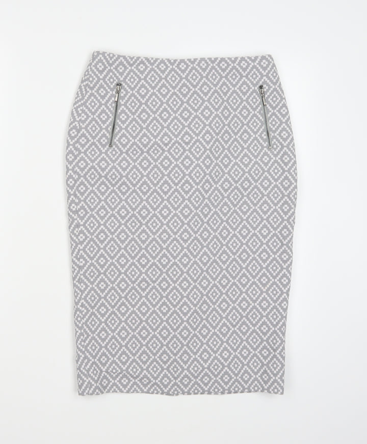 Marks and Spencer Womens Grey Geometric A-Line Skirt Size 8
