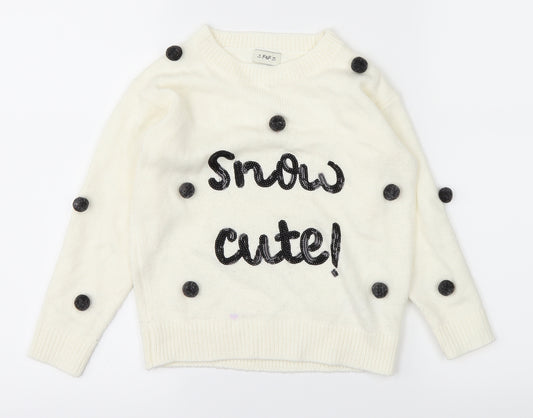 F&F Girls White  Knit Pullover Jumper Size 5-6 Years