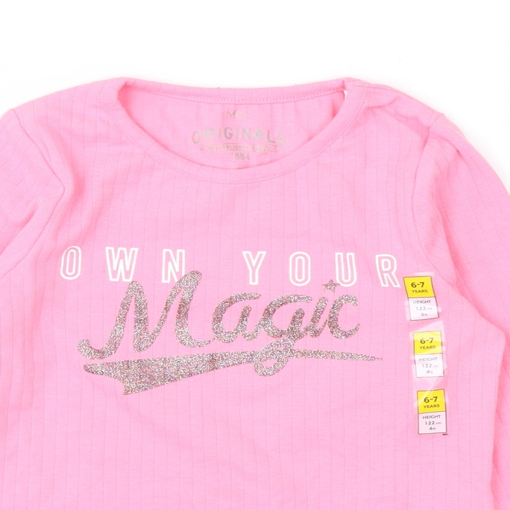 M&S Girls Pink   Basic T-Shirt Size 6-7 Years