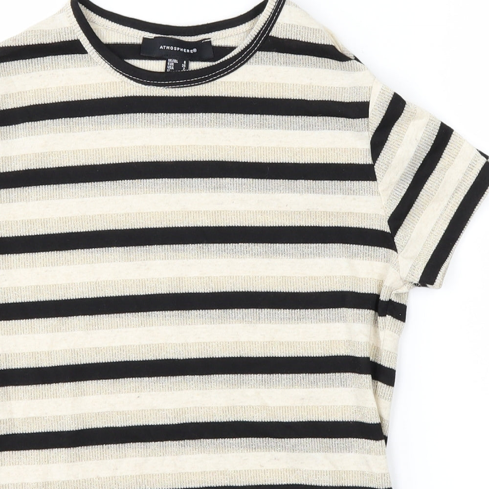 Atmosphere Womens White Striped  Basic T-Shirt Size 6