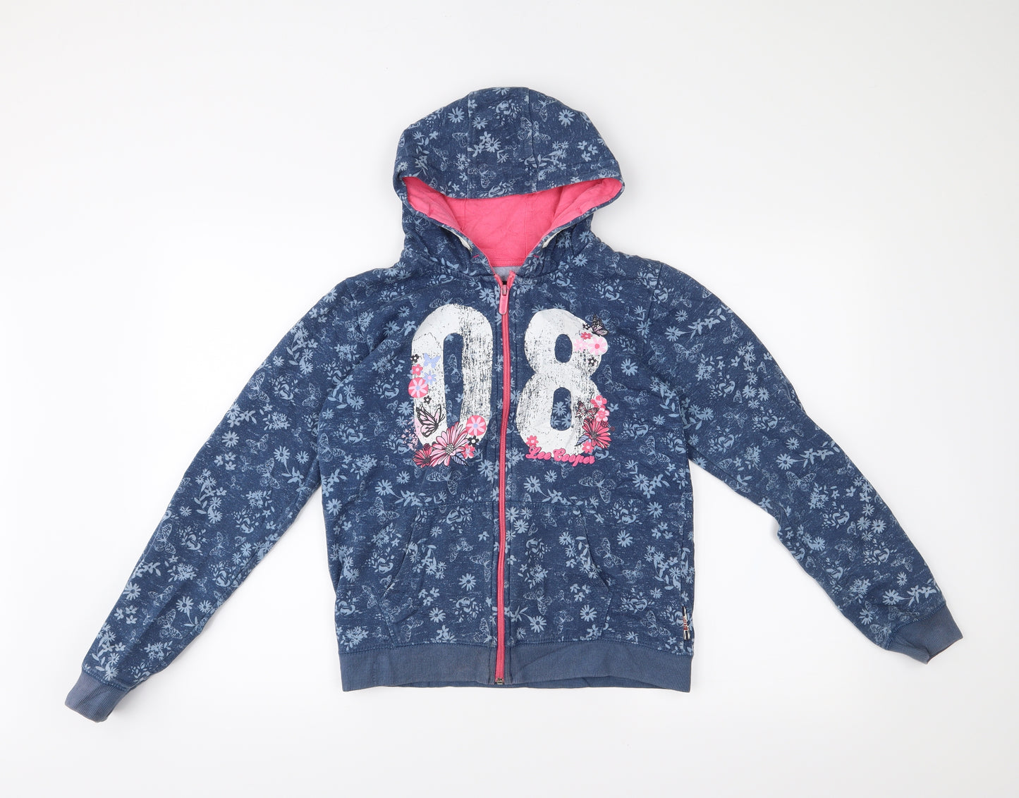 Lee Cooper Girls Blue Floral  Full Zip Hoodie Size 13 Years