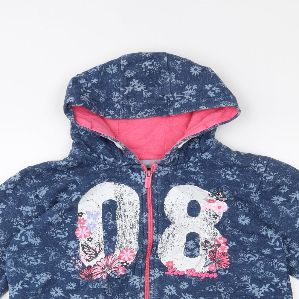 Lee Cooper Girls Blue Floral  Full Zip Hoodie Size 13 Years
