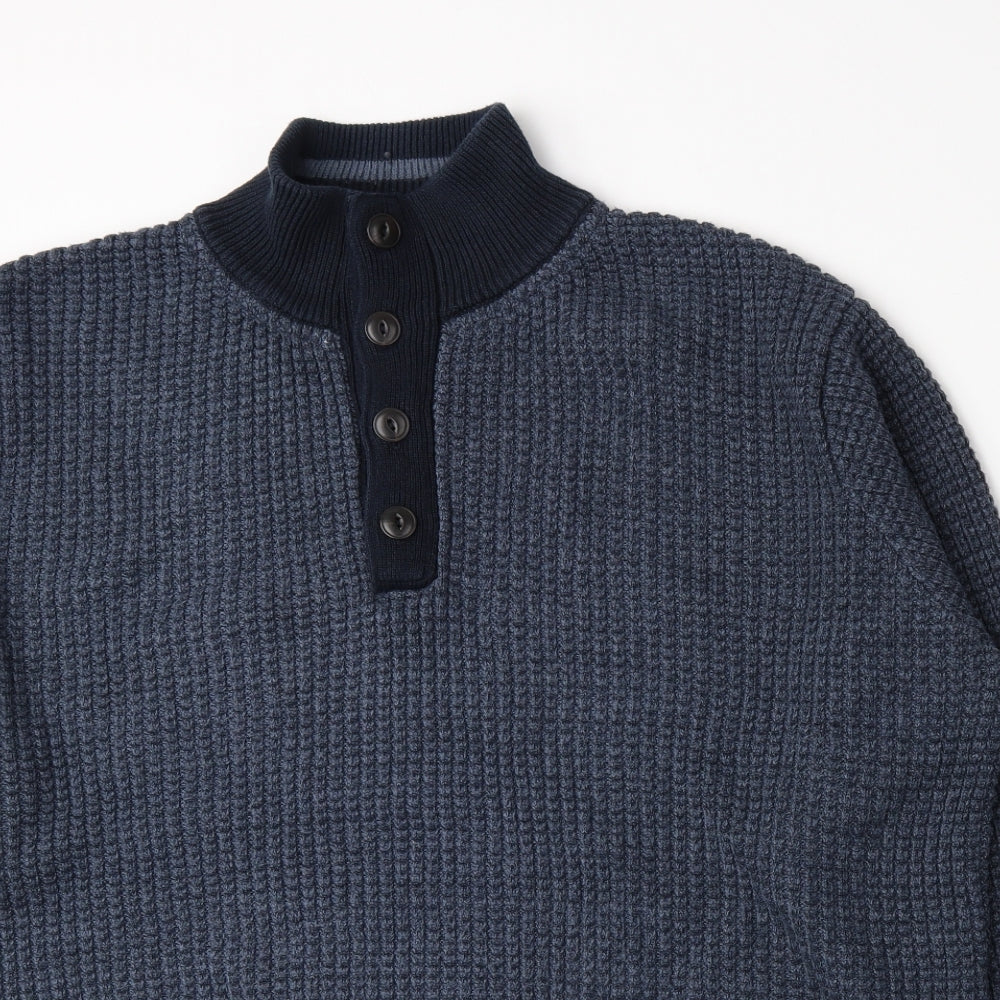 Boston Crew Mens Blue  Knit Henley Jumper Size 2XL