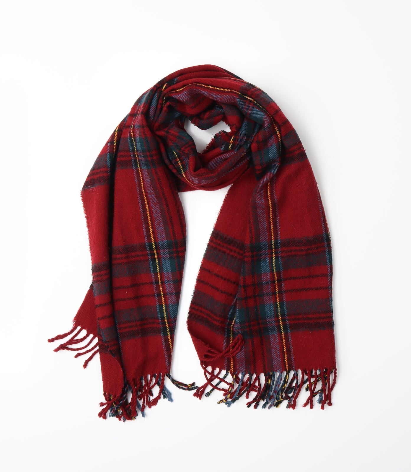 Preworn Womens Red Plaid Knit  Scarf