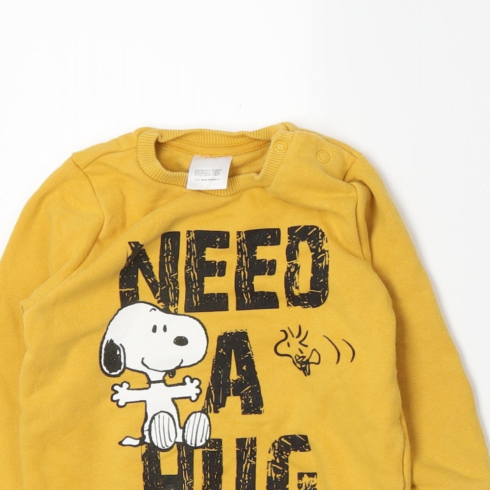 Peanuts Boys Yellow  Jersey Pullover Jumper Size 18-24 Months