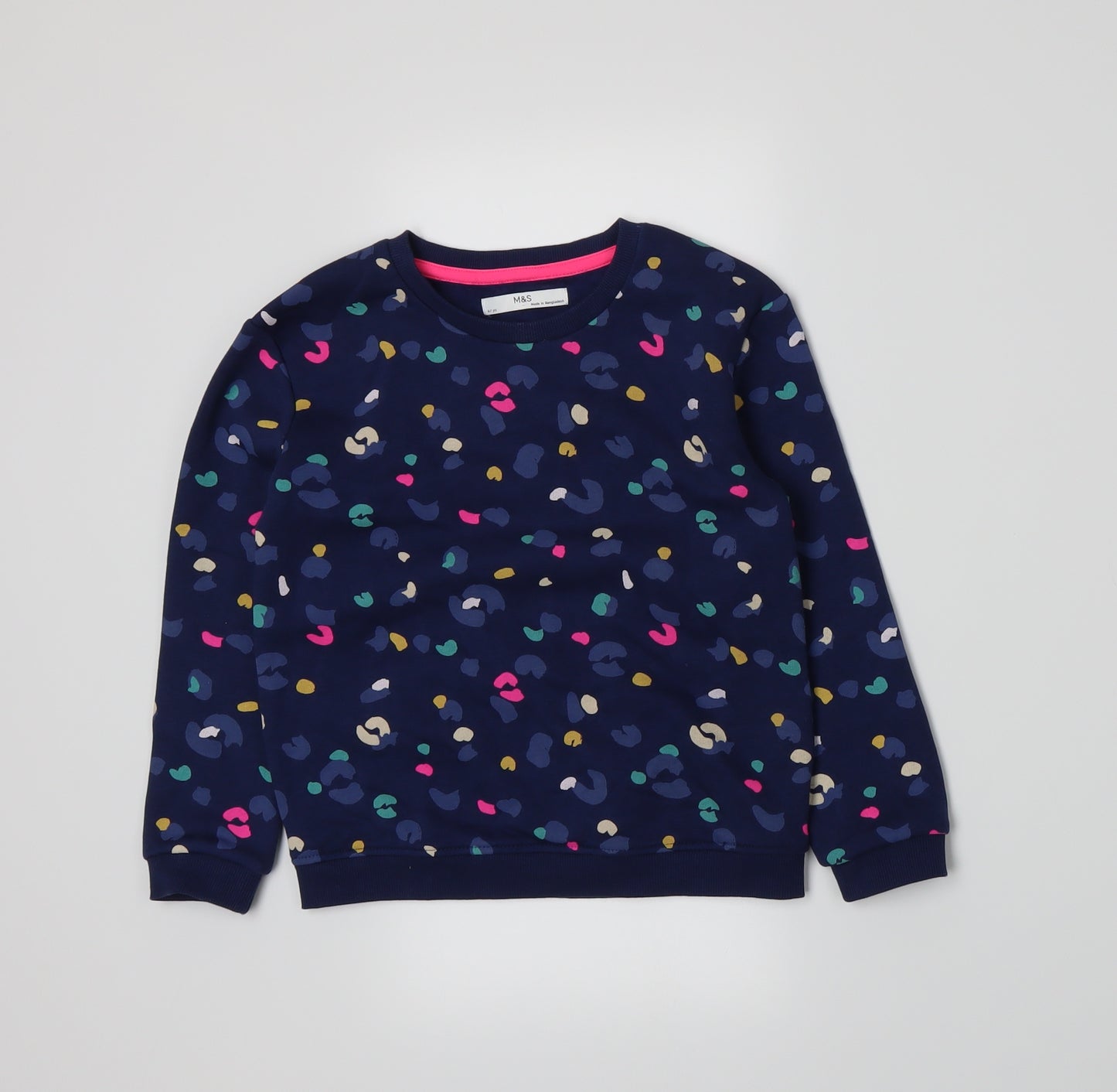 Marks and Spencer Girls Blue Spotted Jersey Pullover Sweatshirt Size 6-7 Years