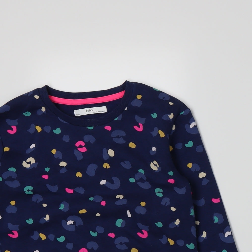 Marks and Spencer Girls Blue Spotted Jersey Pullover Sweatshirt Size 6-7 Years