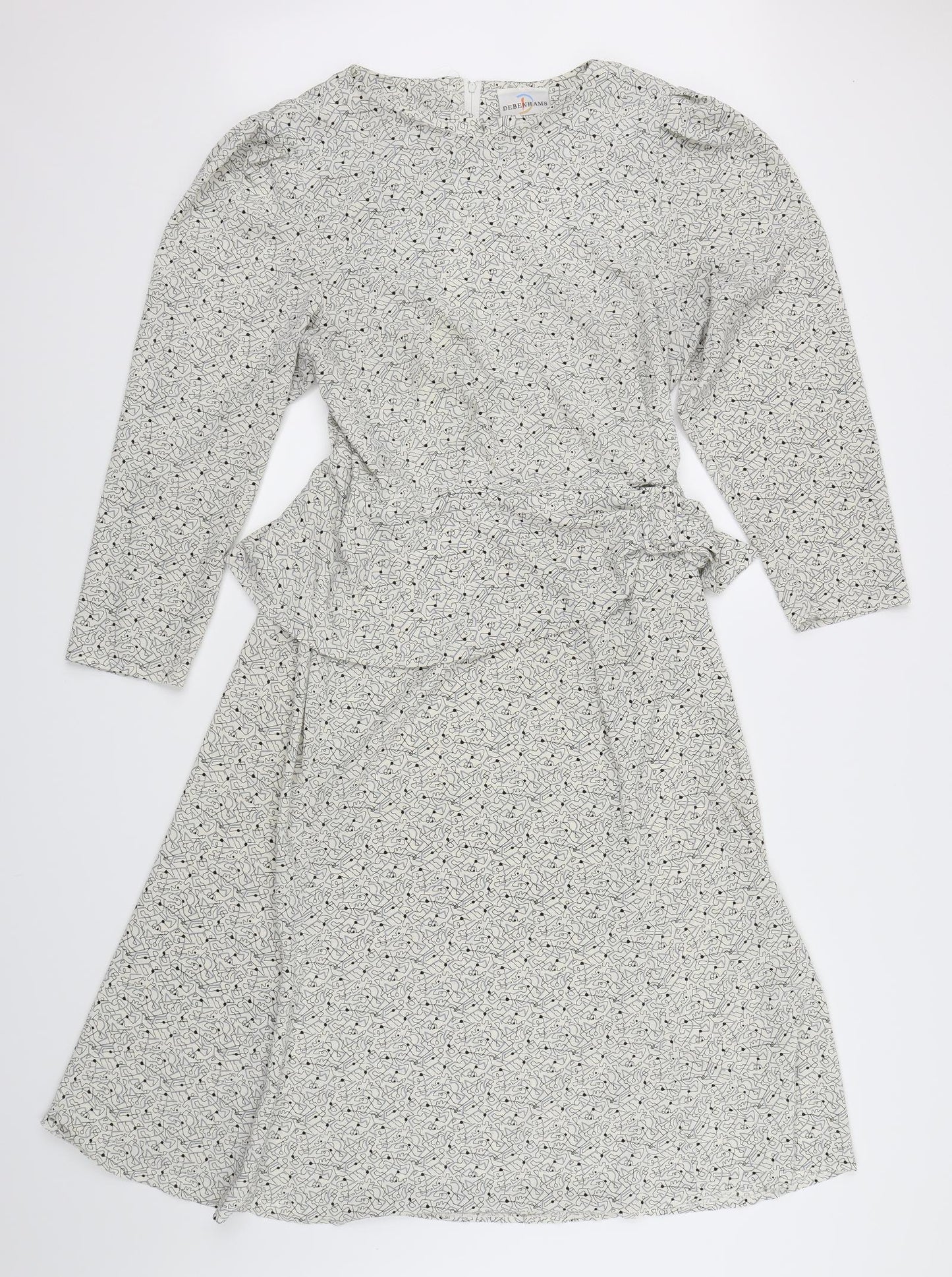 Debenhams Womens White Geometric Rayon Maxi  Size 14  - Shoulder pads
