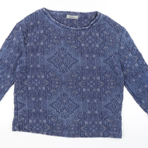 Pull&Bear Womens Blue Geometric  Pullover Sweatshirt Size M