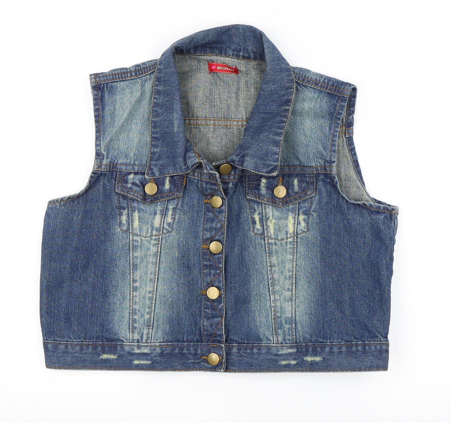 Influence Womens Blue  Denim Jacket Waistcoat Size 14