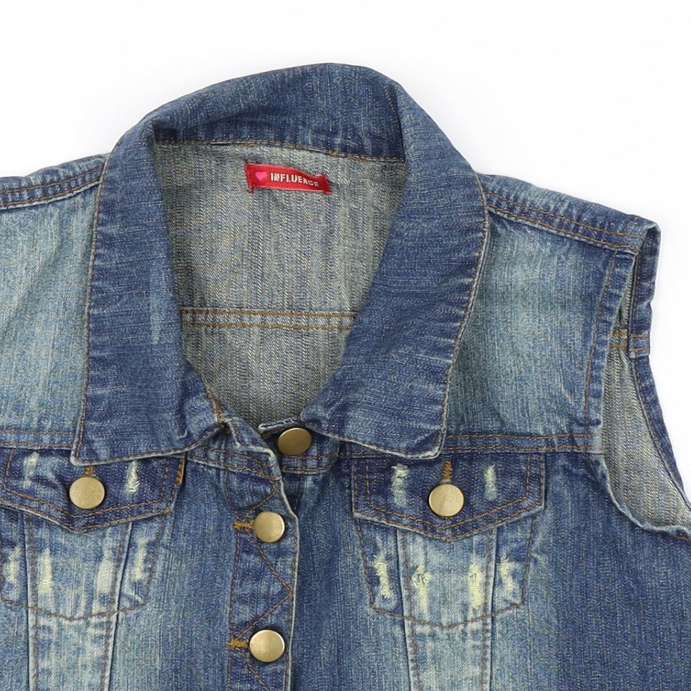 Influence Womens Blue  Denim Jacket Waistcoat Size 14