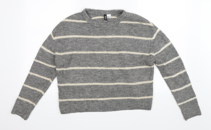 H&M Womens Grey Striped  Pullover Jumper Size XS