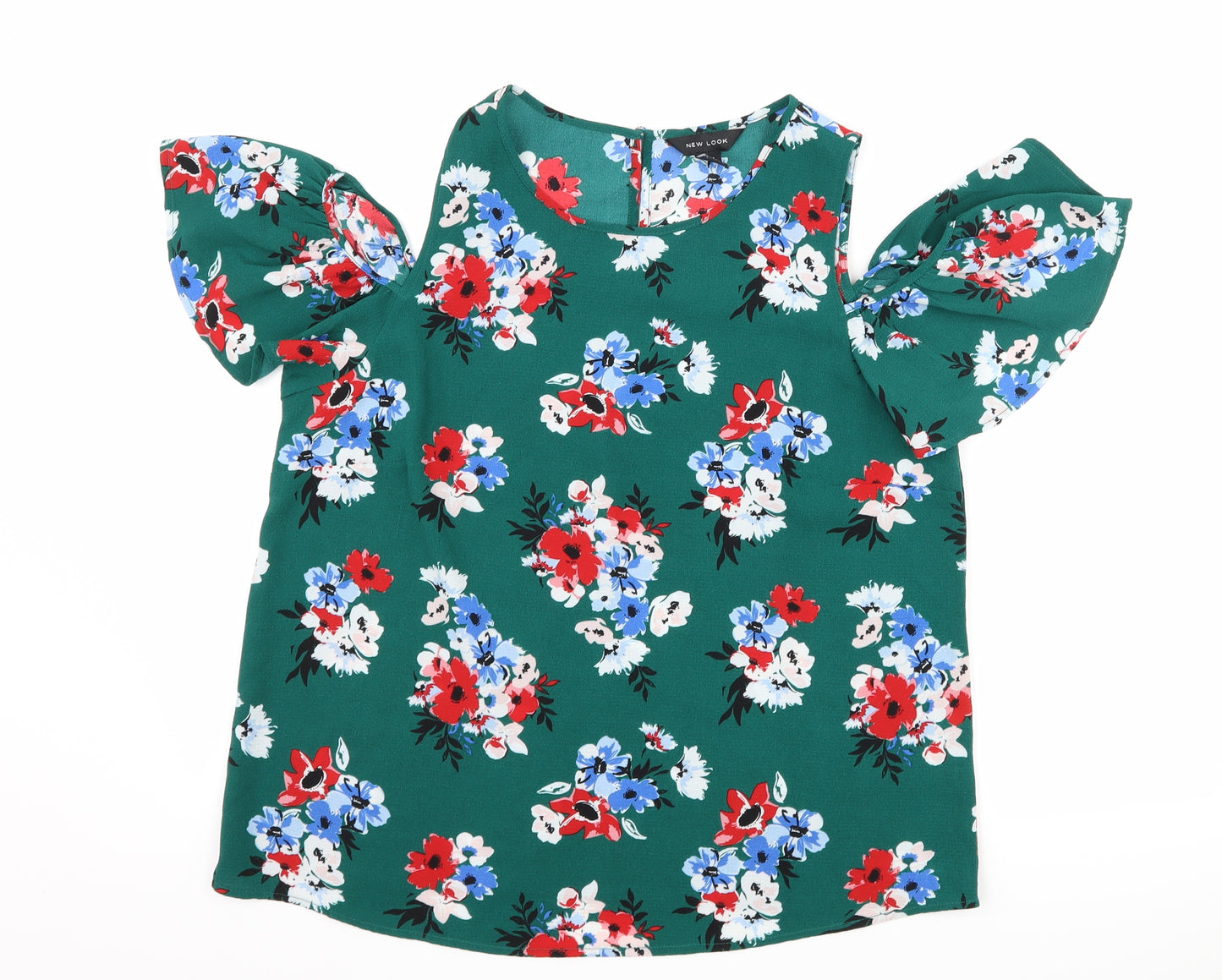 New Look Womens Green Floral  Basic Blouse Size 14  - Cut Out Shoulder