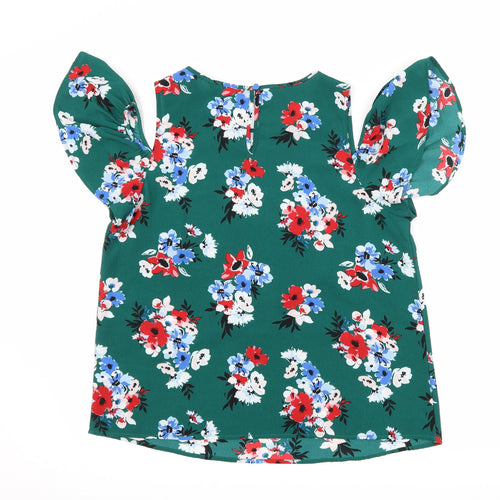 New Look Womens Green Floral  Basic Blouse Size 14  - Cut Out Shoulder
