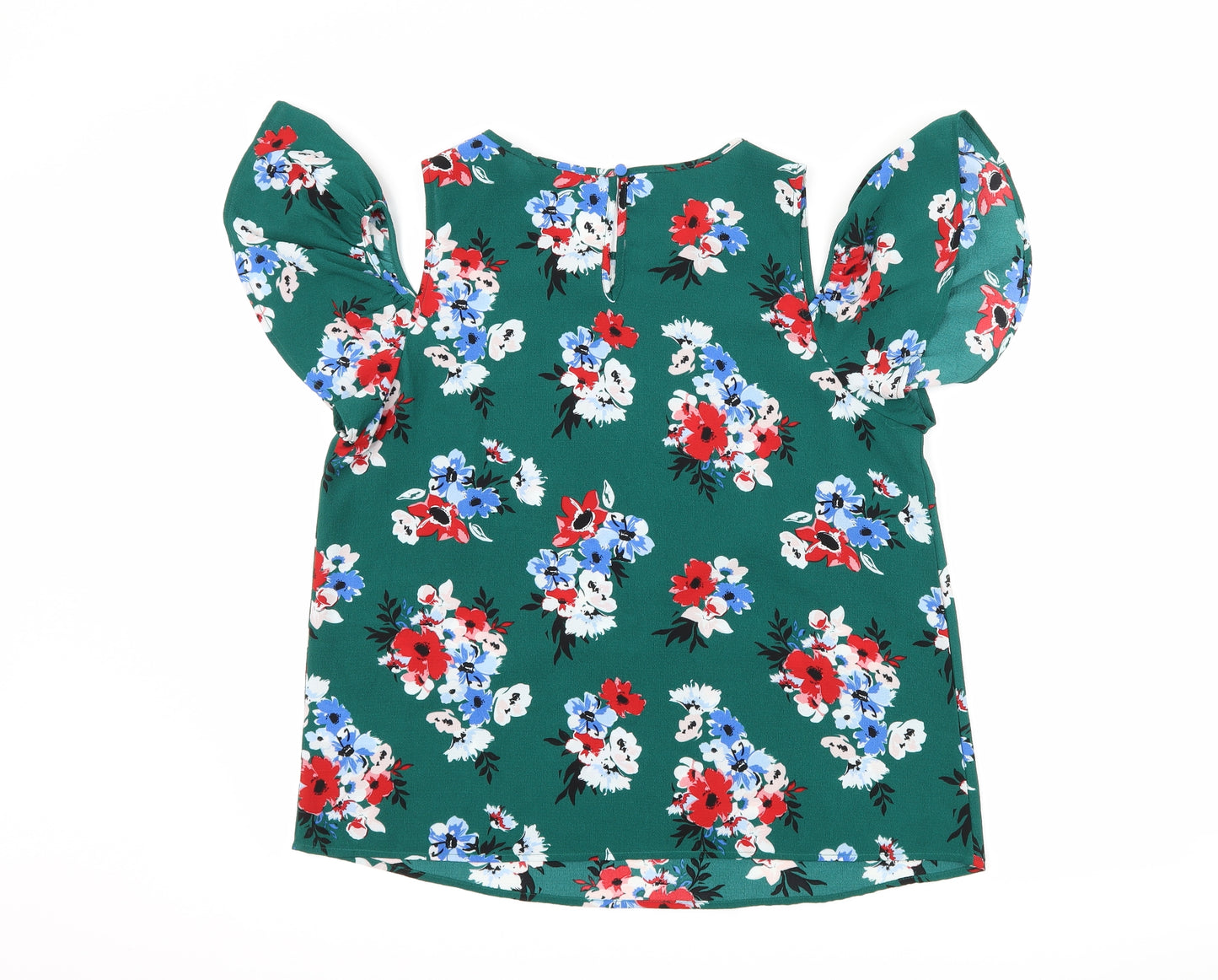 New Look Womens Green Floral  Basic Blouse Size 14  - Cut Out Shoulder