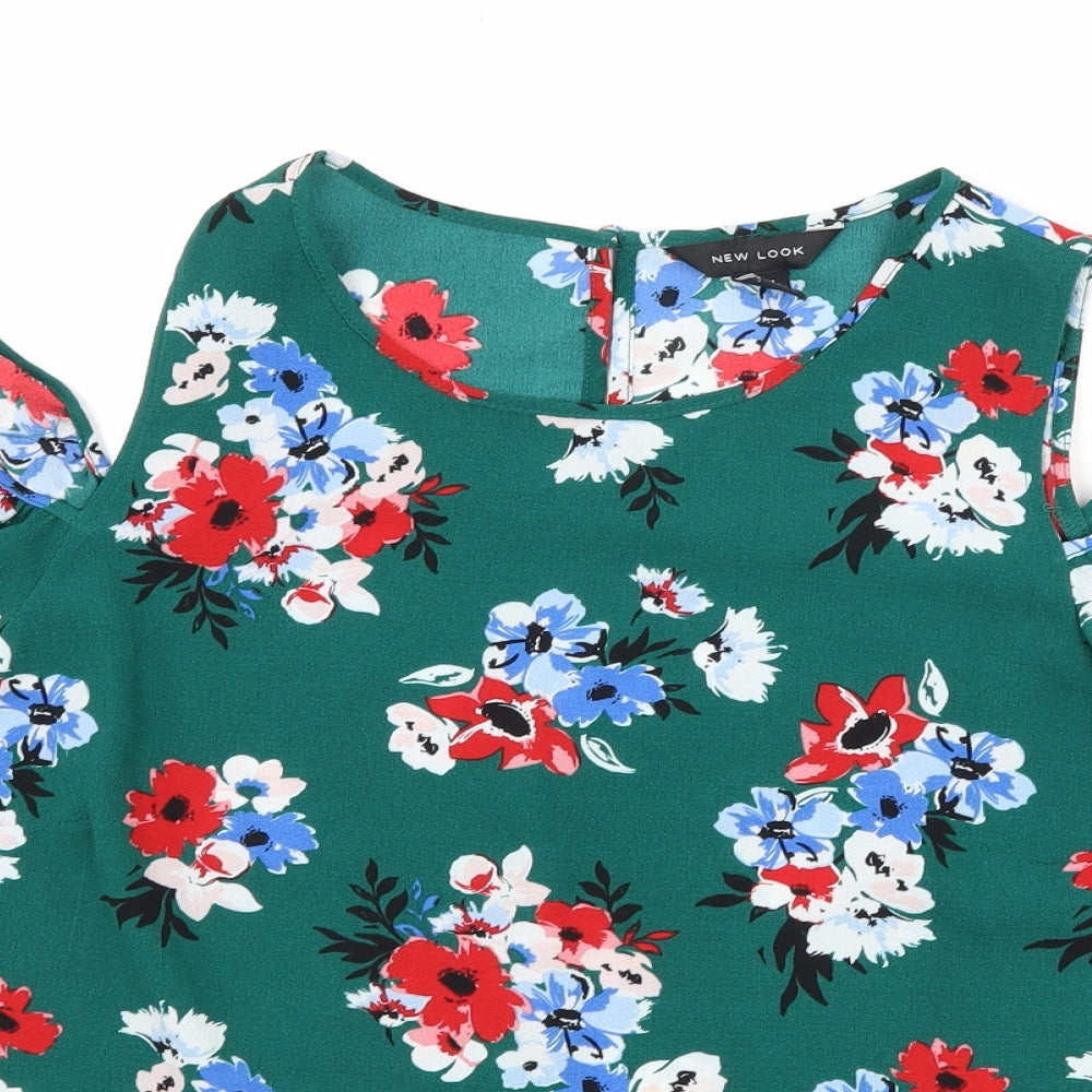 New Look Womens Green Floral  Basic Blouse Size 14  - Cut Out Shoulder